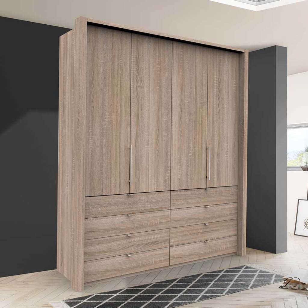 2 türiger Kleiderschrank Jugendzimmer mit acht Schubladen Eiche Sägerau