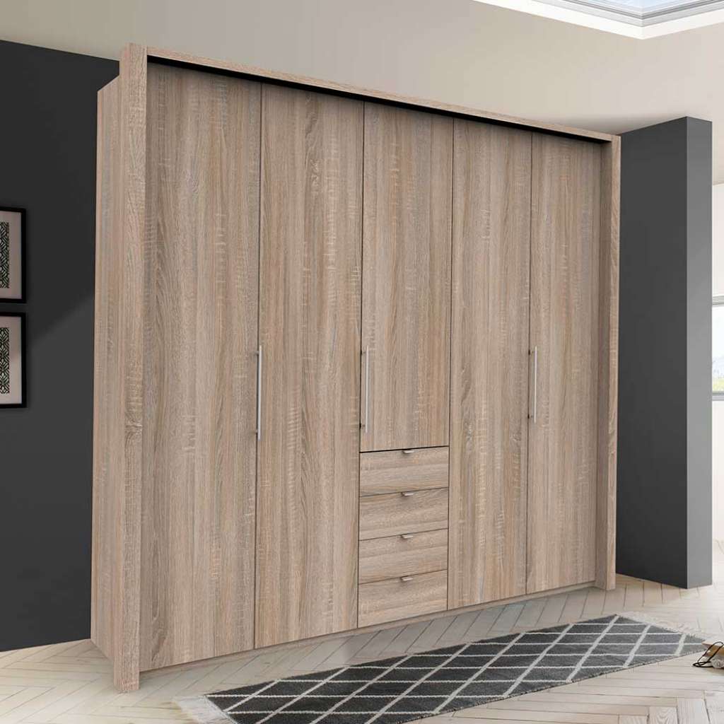 3 türiger Kleiderschrank mit vier Schubladen Eiche Sägerau