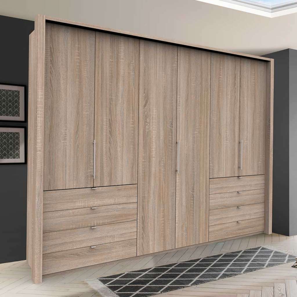 Kombi Schlafzimmerkleiderschrank mit Falttüren und Schubladen Eiche Sägerau