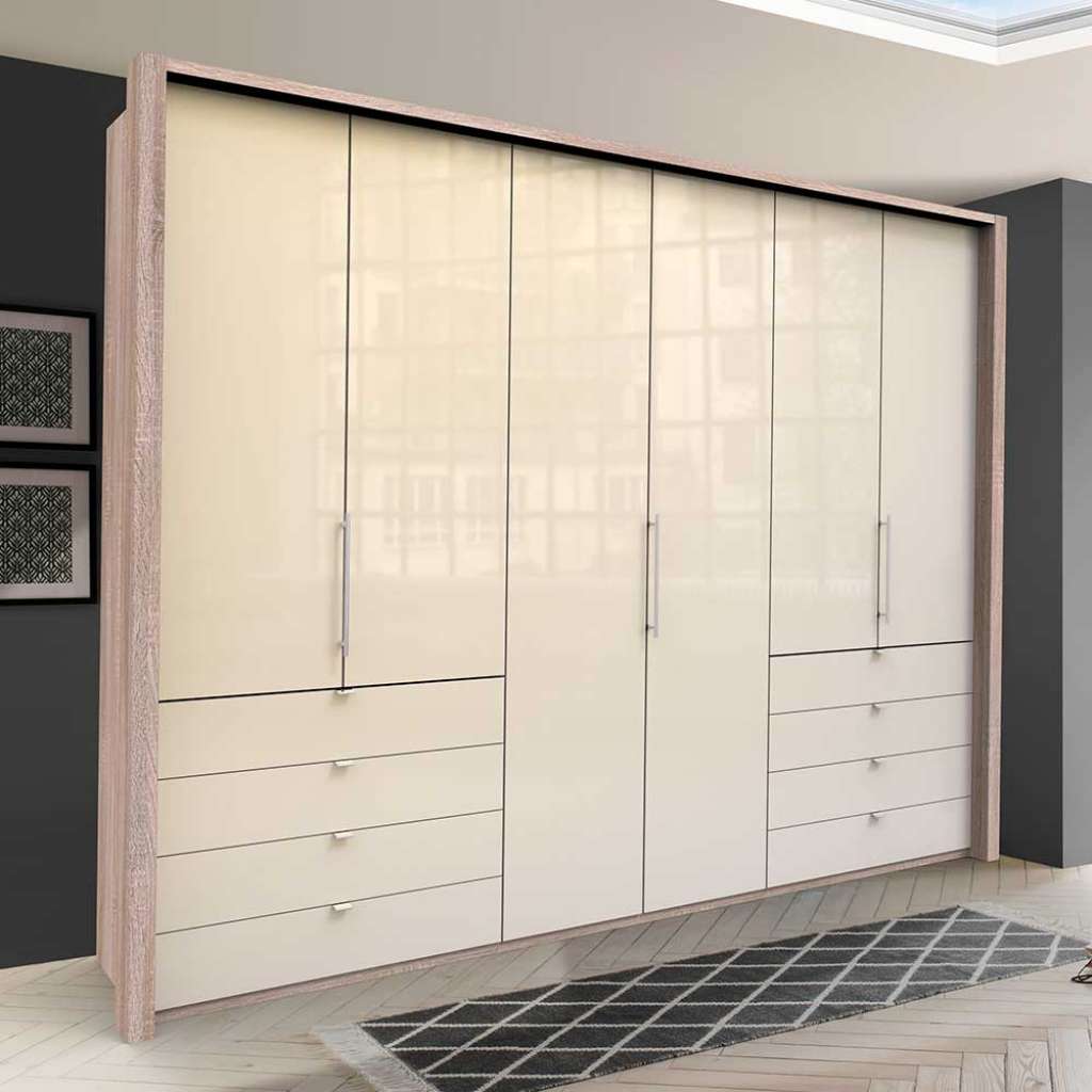 Kombi Kleiderschrank mit viel Stauraum Cremefarben und Eiche Sägerau