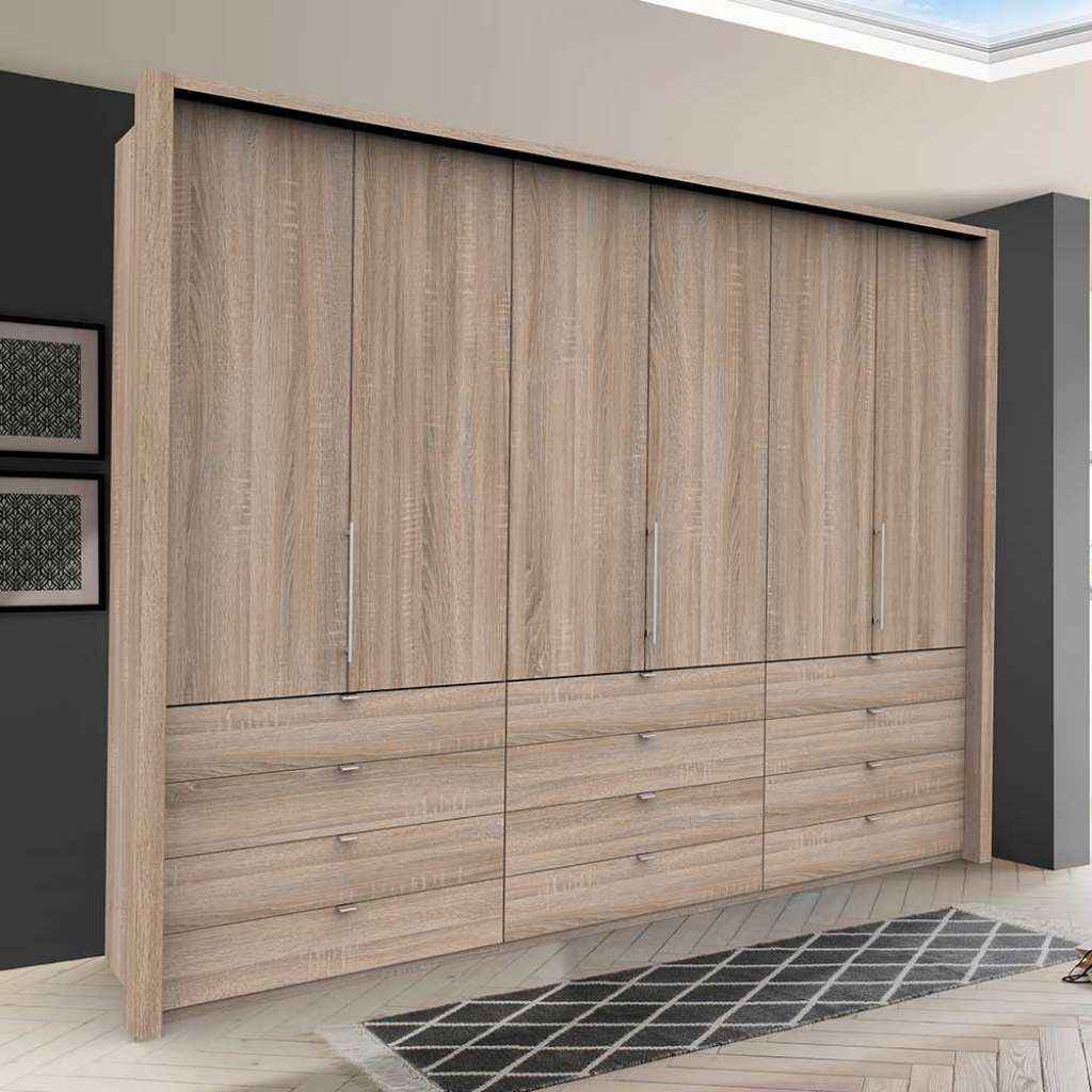 Gleittüren Kleiderschrank mit vielen Schubladen Eiche Sägerau
