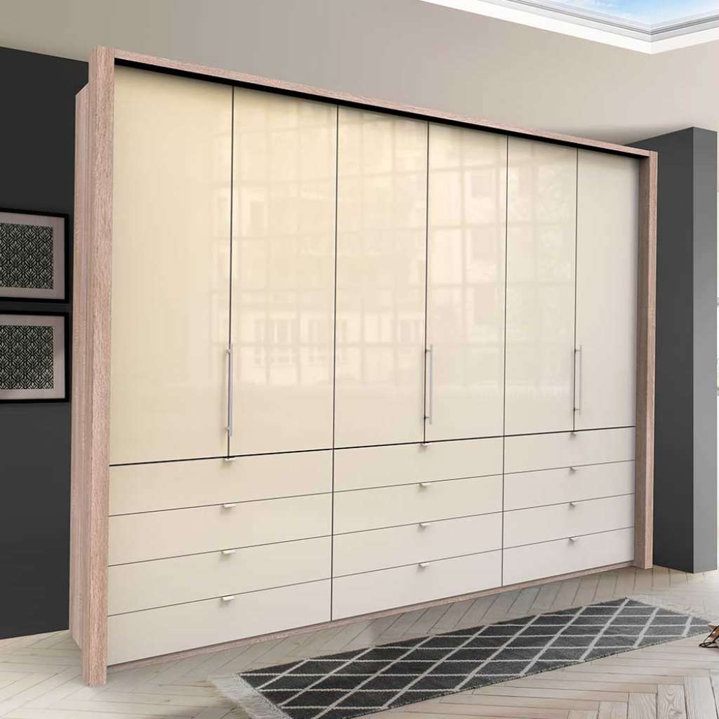 Gleittüren Schlafzimmerschrank mit vielen Schubladen glasbeschichtet