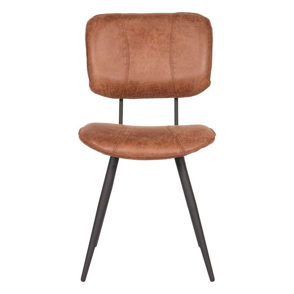 Esszimmerstuhl aus Kunstleder und Metall Cognac Braun