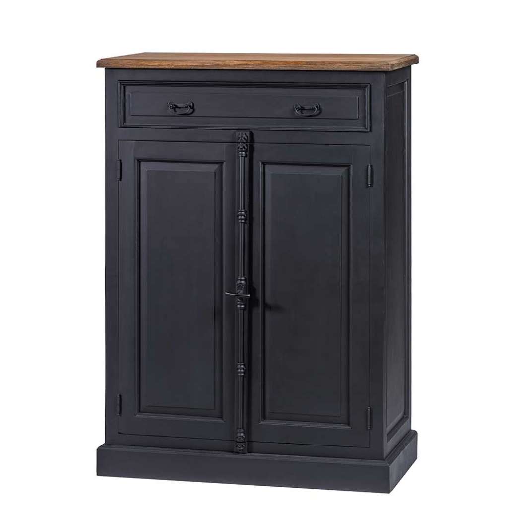 Highboard mit einer Schublade und Tür Schwarz Teakfarben