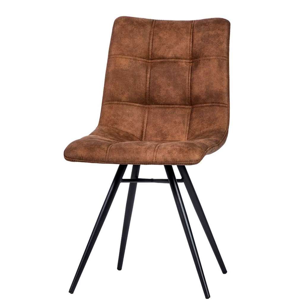 Moderner Esszimmerstuhl in Cognac Braun und Schwarz gepolstert