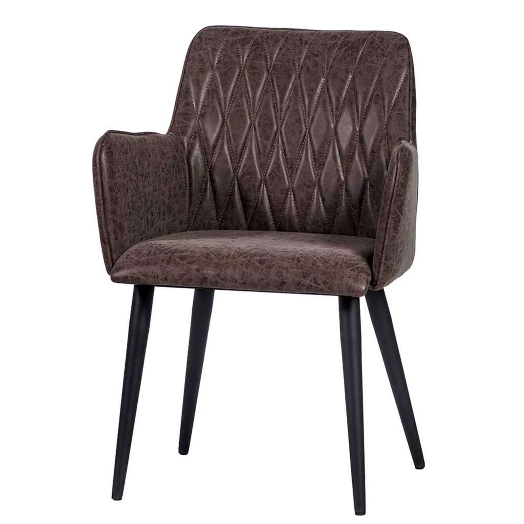 Armlehnstuhl aus Kunstleder und Metall Dunkelbraun und Schwarz