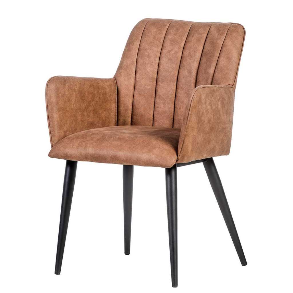 Armlehnenstuhl in Cognac Braun und Schwarz mit Steppungen