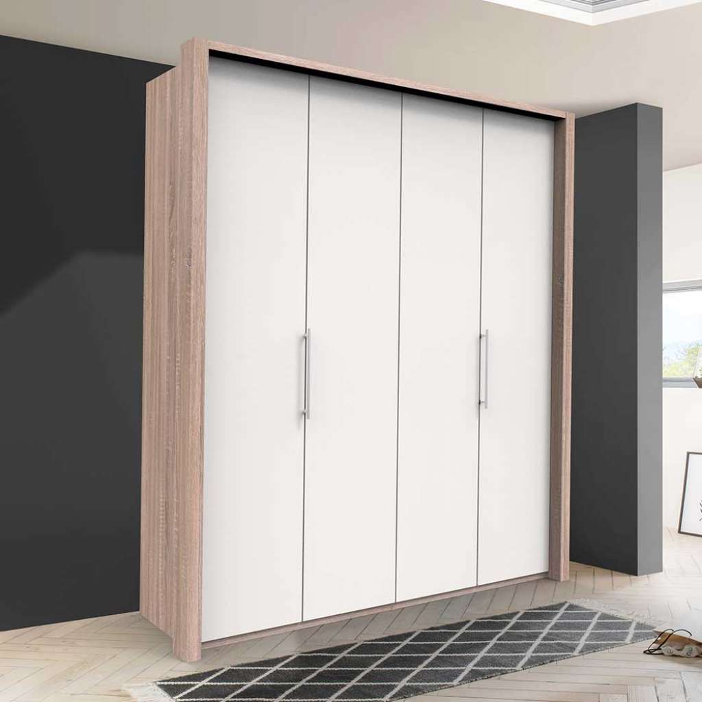 Gleittüren Kleiderschrank in Weiß und Eiche Sägerau foliert