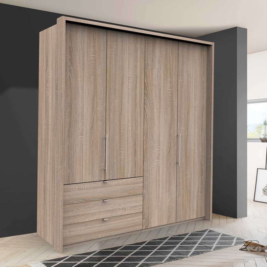 XL Ankleideschrank mit Falttüren und Schubladen Eiche Sägerau