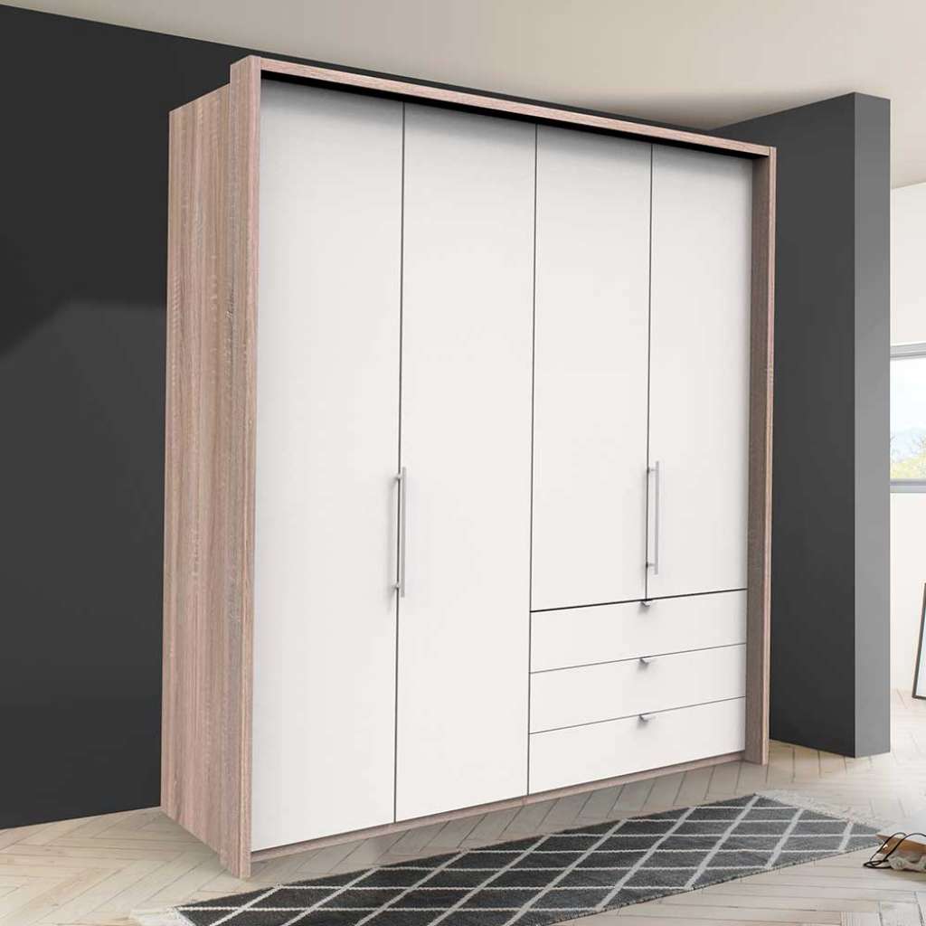 Gleittüren Ankleideschrank in Weiß Eiche Sägerau Made in Germany