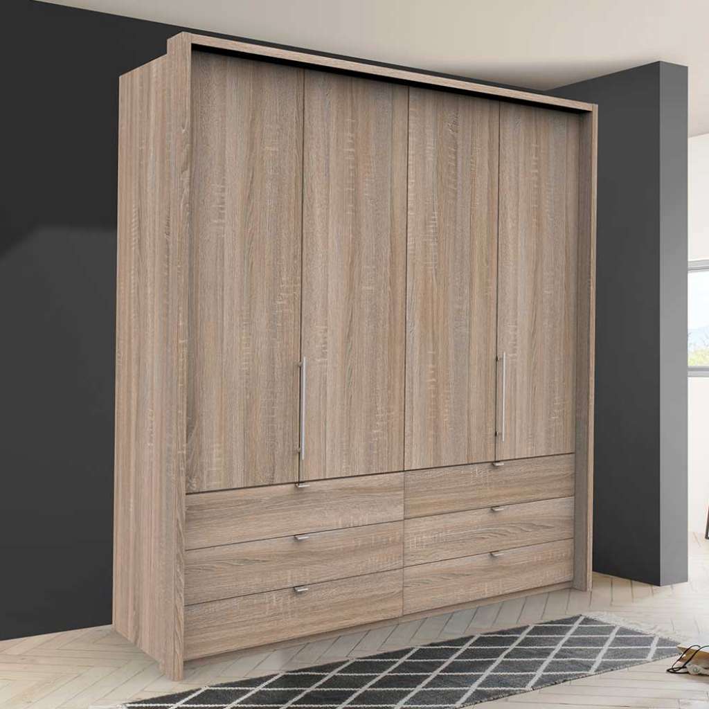 XL Falttüren Kleiderschrank mit sechs Schubladen Eiche Sägerau