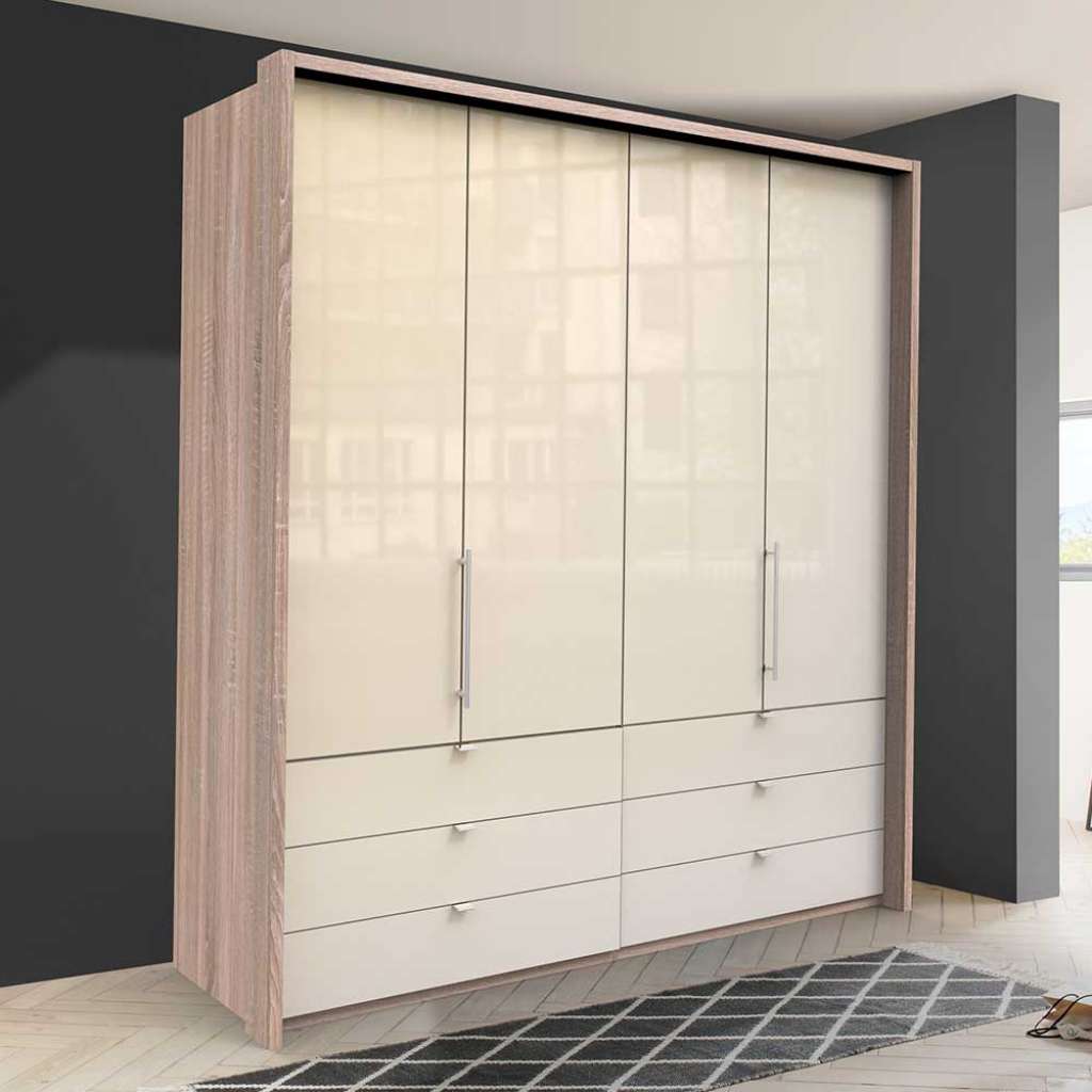 Kleiderschrank Jugendzimmer mit Falttüren und Schubladen glasbeschichtet