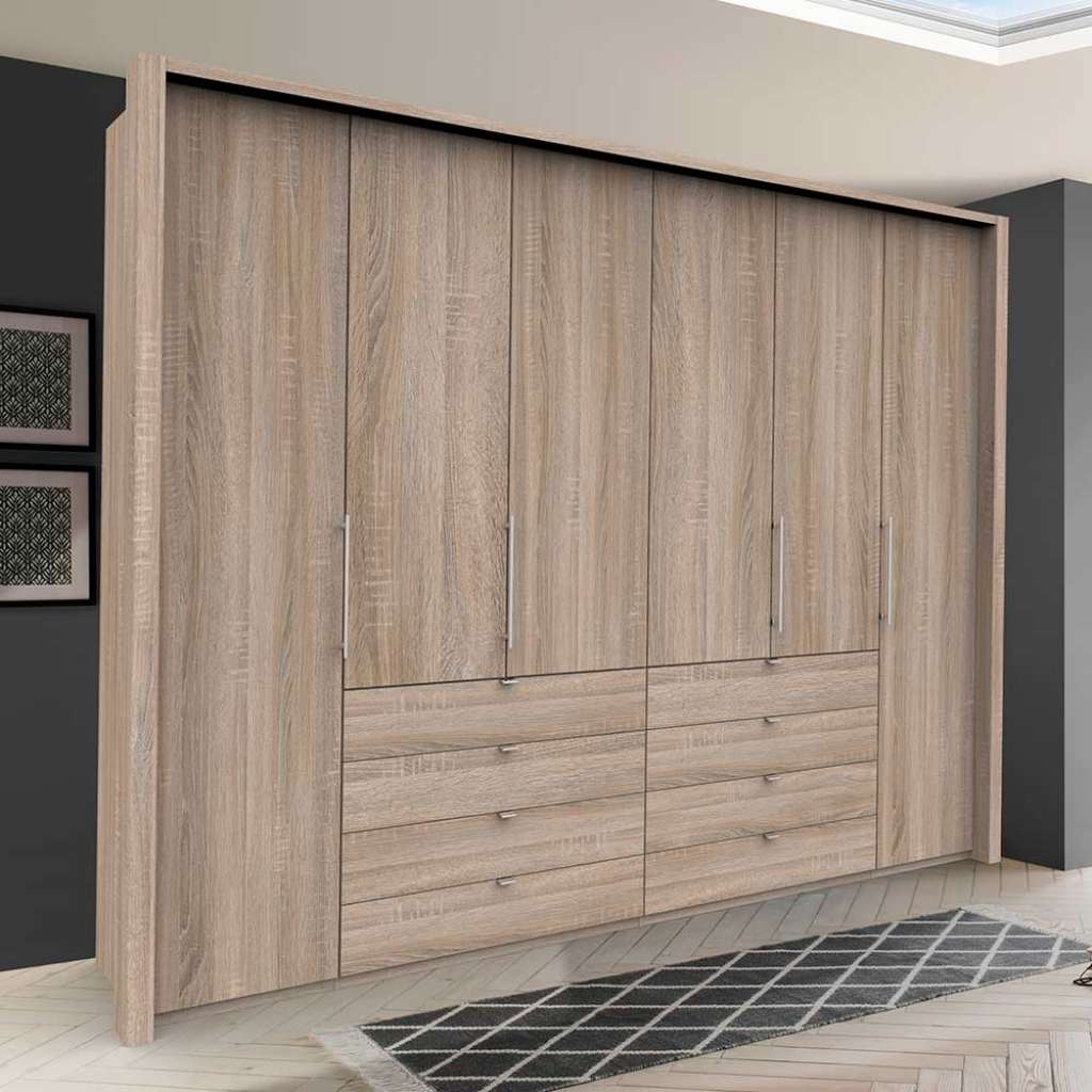 Panorama Falttürenschrank in Eiche Sägerau acht Schubladen