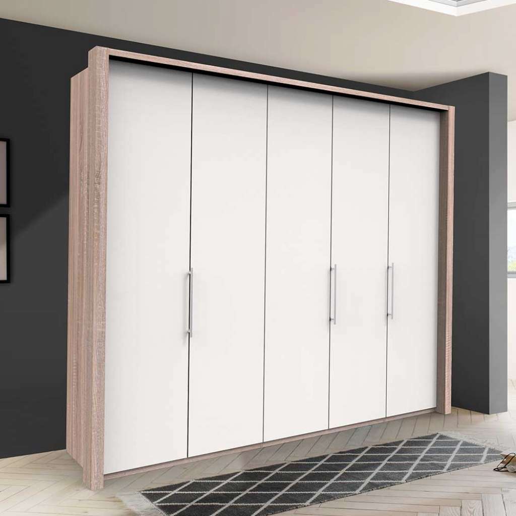Falttüren Kleiderschrank in Weiß Eiche Sägerau