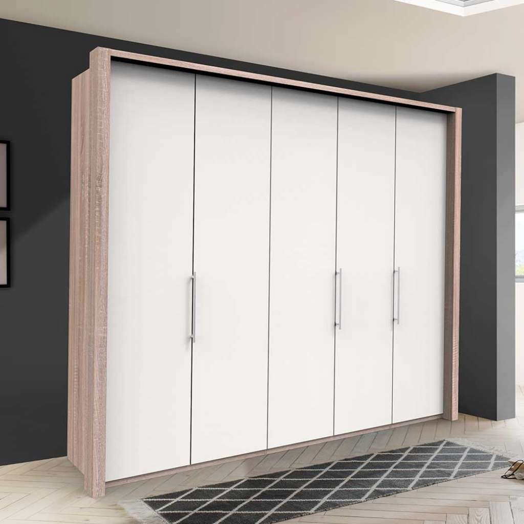 Falttüren Kleiderschrank in Weiß Eiche Sägerau
