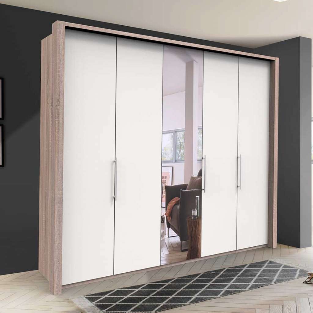 Bicolor Kleiderschrank mit Spiegel Falttüren