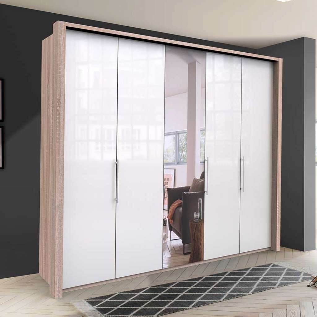 Weißer Schlafzimmerkleiderschrank mit Spiegel glasbeschichtet