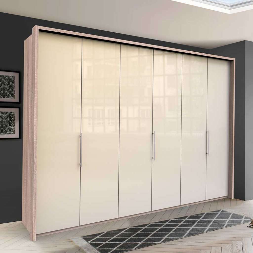 XXL Schlafzimmerkleiderschrank mit Falttüren glasbeschichtet