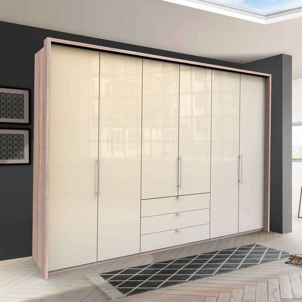 Glasbeschichteter Schlafzimmerkleiderschrank mit drei Schubladen 3 türig