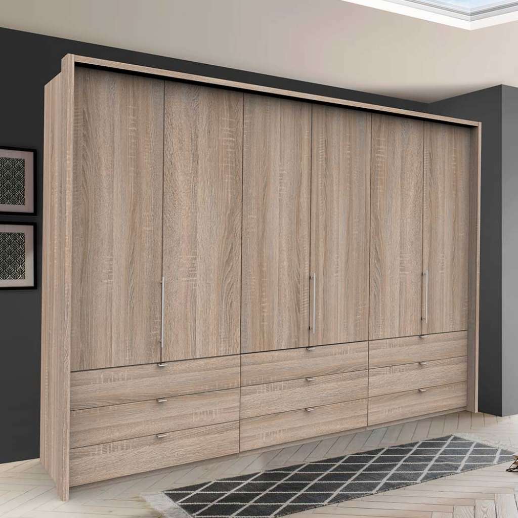 Kombi Kleiderschrank 3 türig mit Schubladen Eiche Sägerau