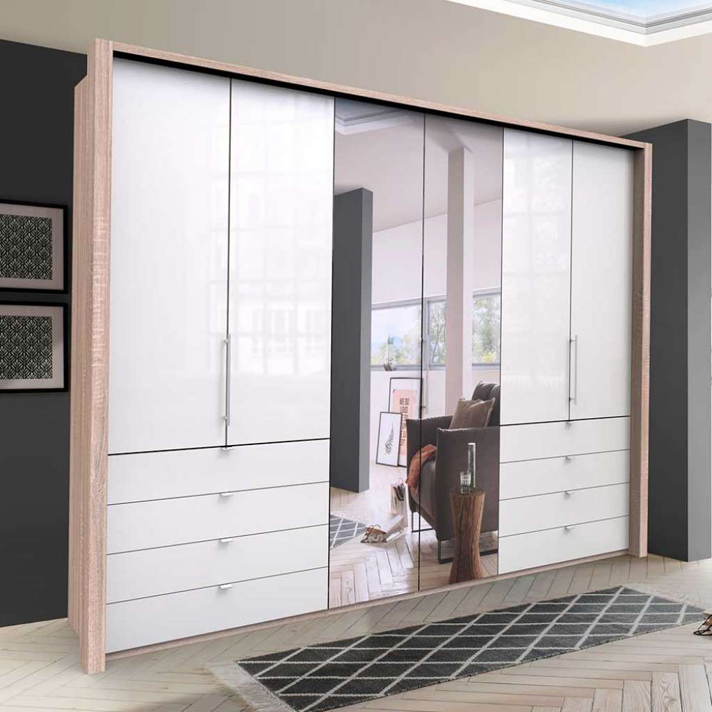 Gleittüren Schlafzimmerschrank mit Spiegel und Schubladen glasbeschichtet