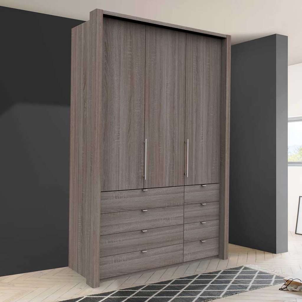 Kompackter Kleiderschrank 2 türig mit Schubladen Eiche Trüffelfarben