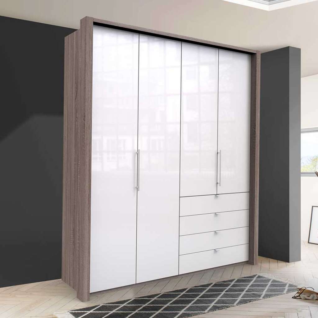 Jugendkleiderschrank 2 türig mit Schubladen Weiß Eiche Trüffelfarben