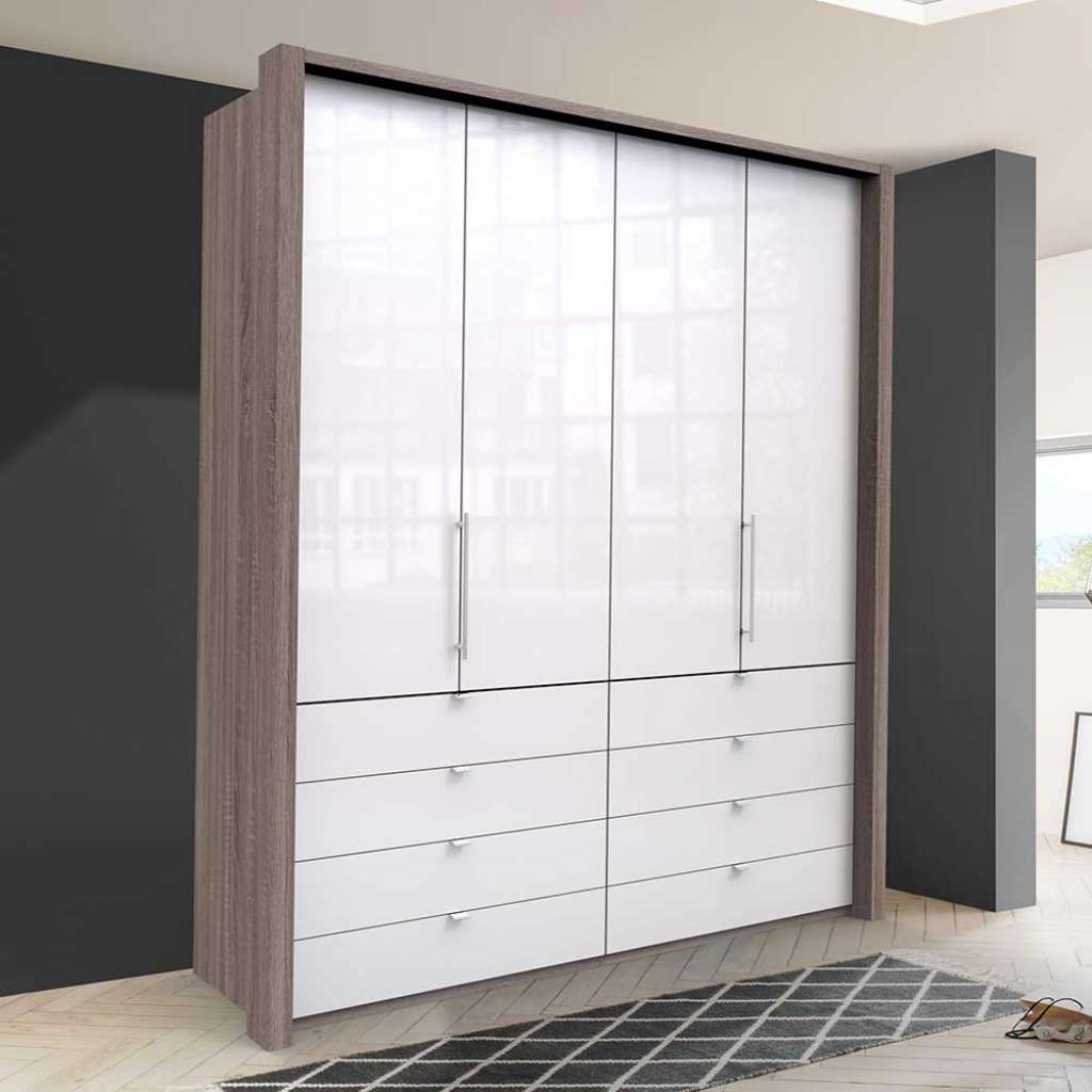 Glasbeschichteter Jugend Kleiderschrank mit Falttüren acht Schubladen