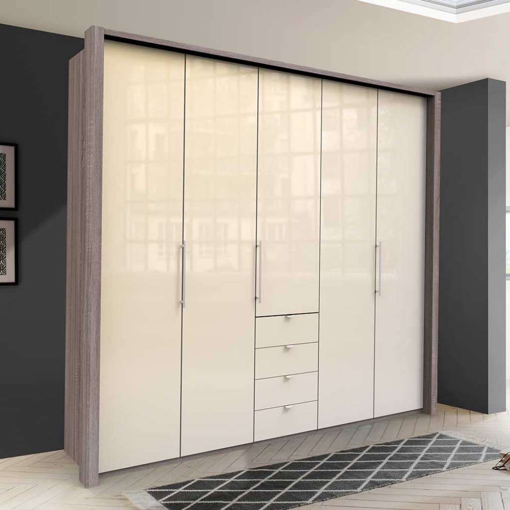 Schlafzimmerkleiderschrank 3 türig mit Schubladen glasbeschichtet