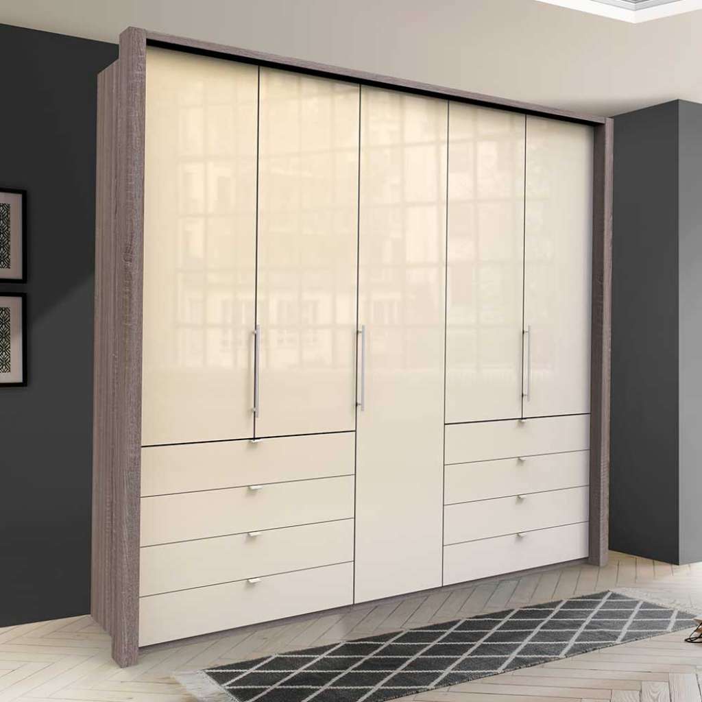 Großer Kleiderschrank glasbeschichtet 3 türig mit Schubladen