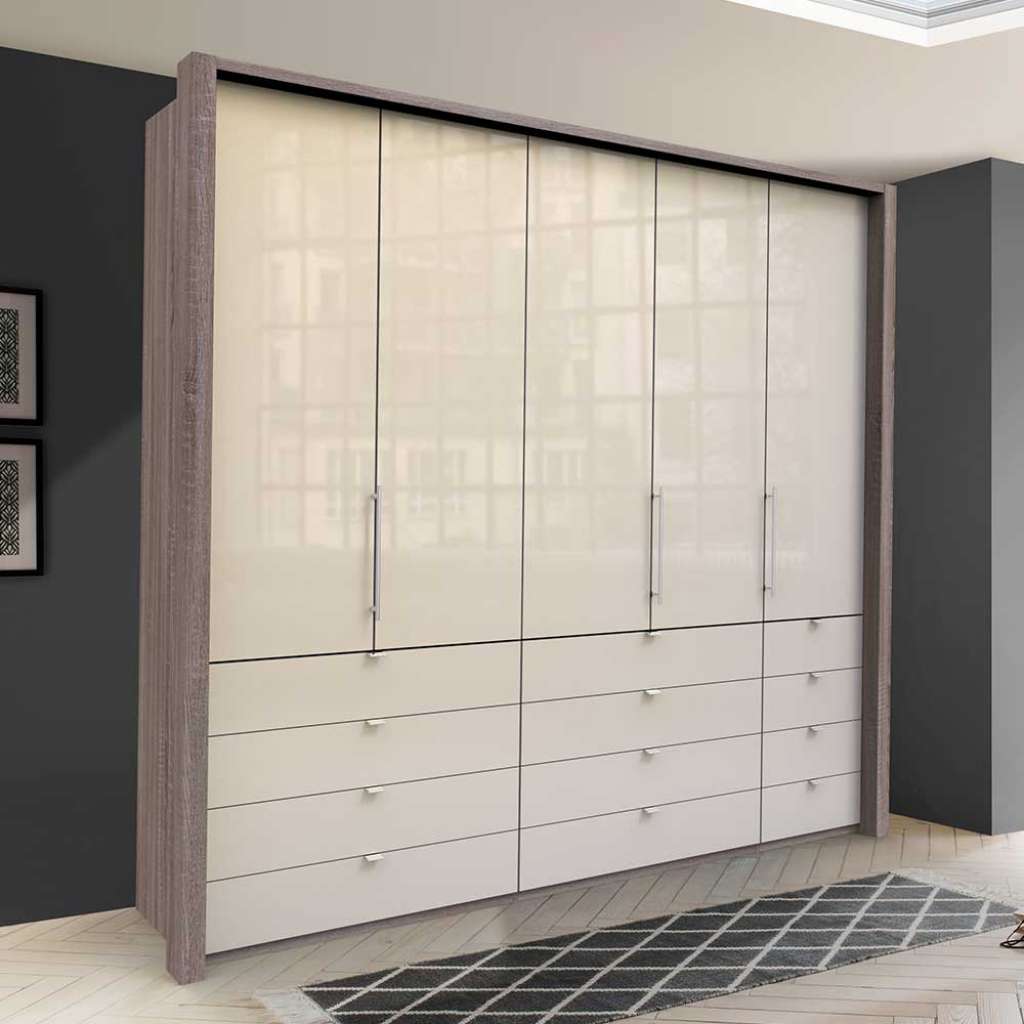 Kombi Schlafzimmerschrank 3 türig mit vielen Schubladen glasbeschichtet