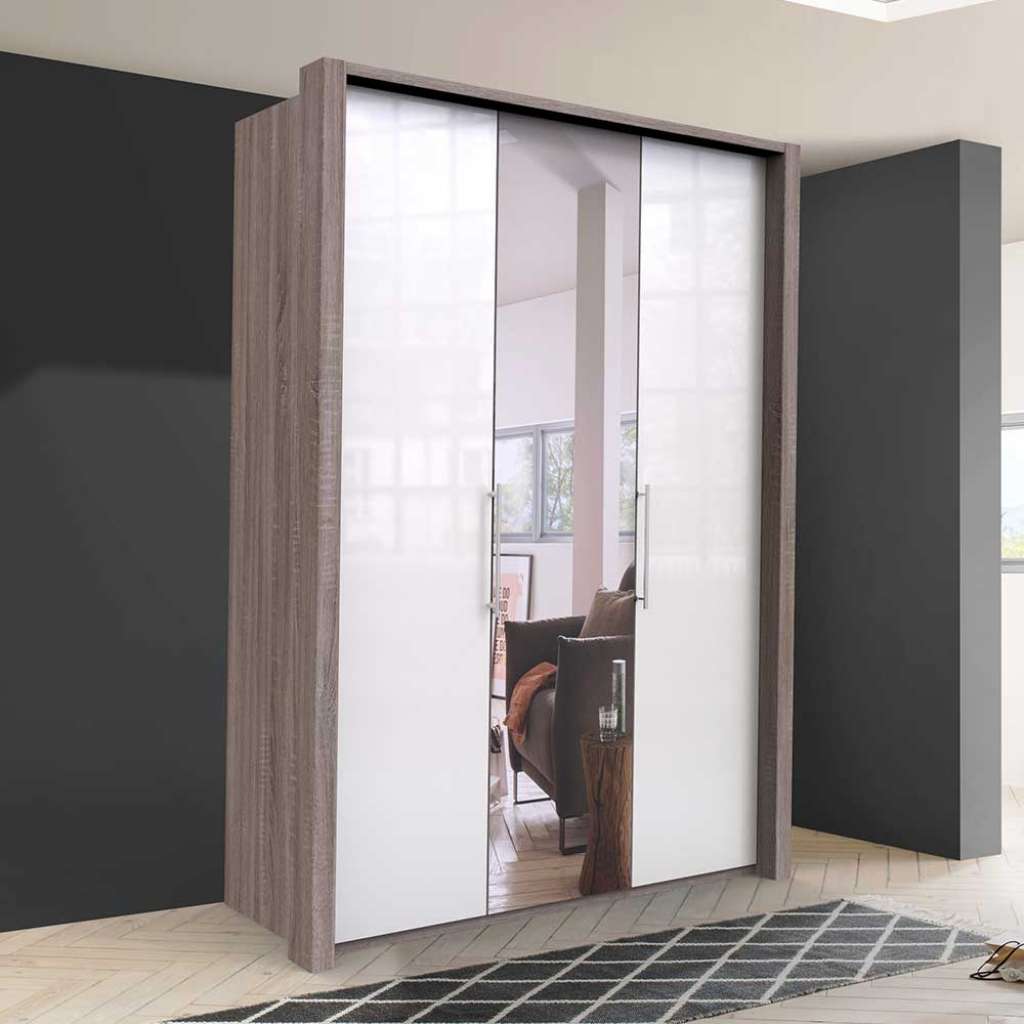 Jugend Kleiderschrank mit Spiegeltür Weiß Eiche Trüffelfarben