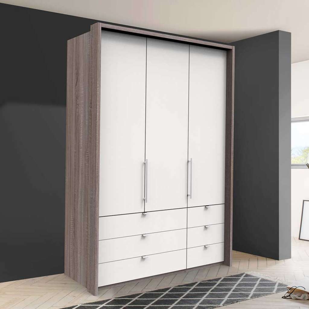 Kompakter Schlafzimmerschrank in Weiß Eiche Trüffelfarben Made in Germany