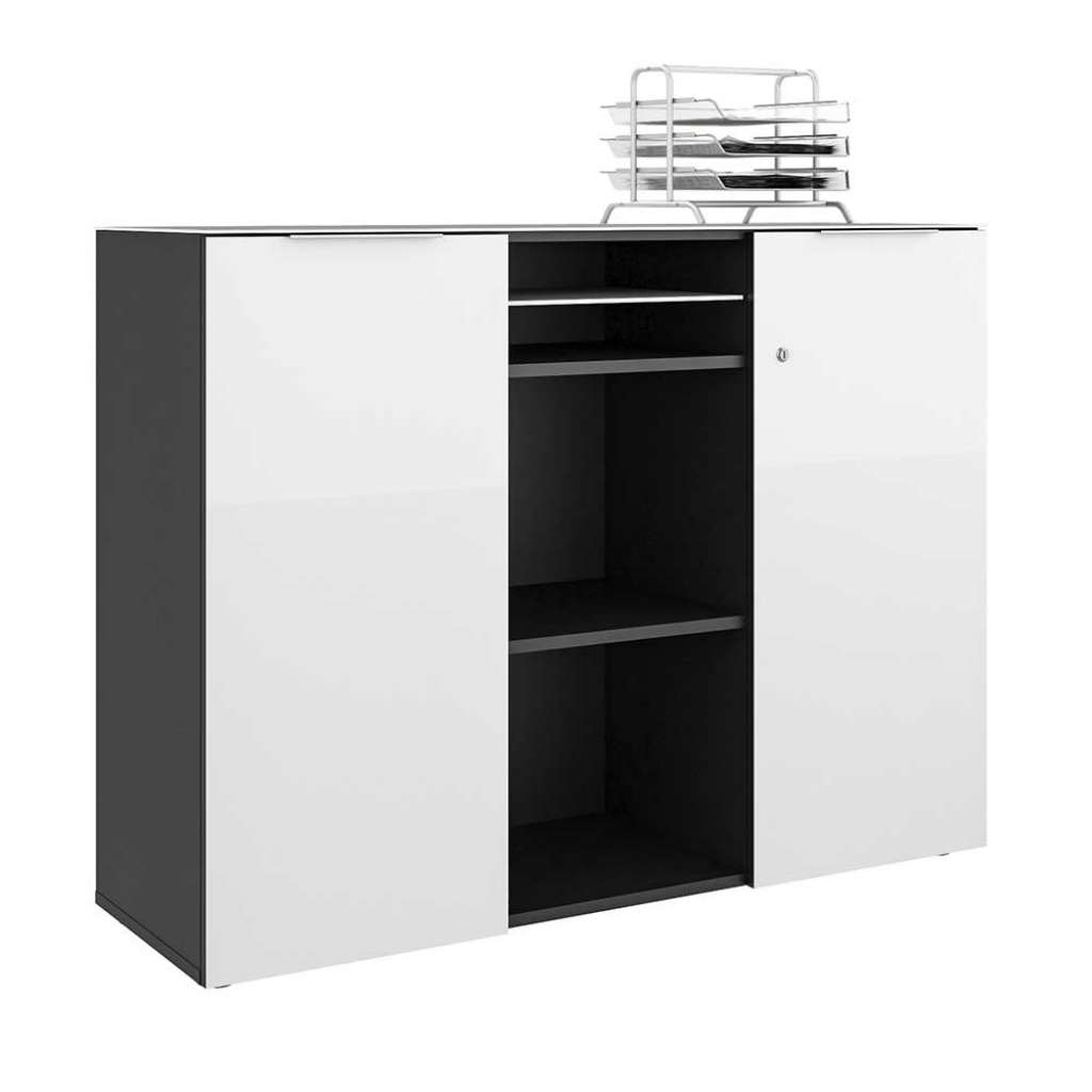 Aktenordnerschrank in Weiß und Anthrazit glasbeschichtet