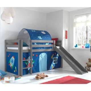 Jungen Spielhochbett in Grau und Blau Rutsche
