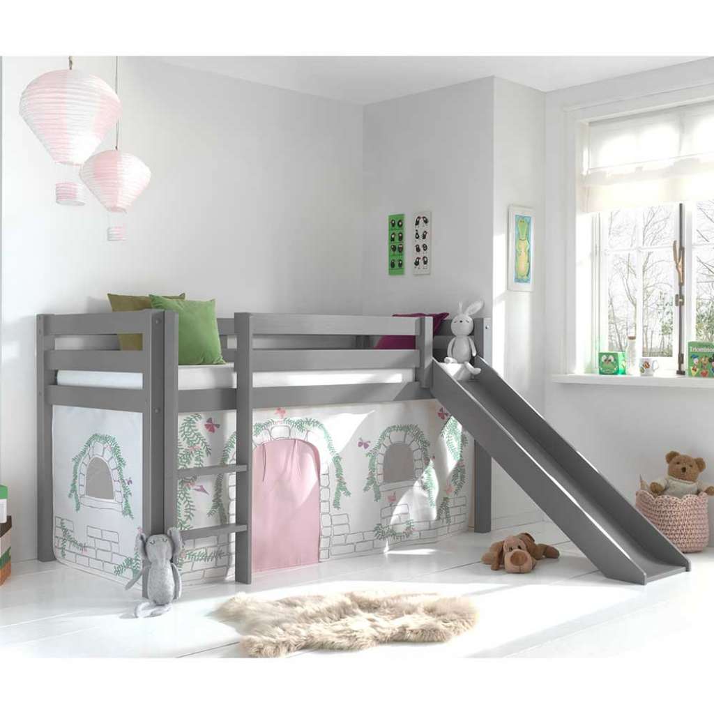 Kinderzimmer Bett in Grau und Rosa Leiter und Rutsche