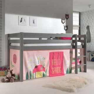 Mädchen Kinderzimmerbett in Grau und Rosa Leiter und Vorhang