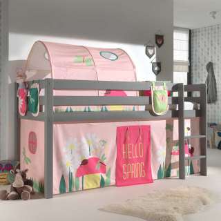 Mädchen Spielbett in Grau und Rosa Leiter und Stofftunnel