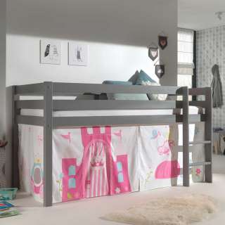 Mädchen Kinderzimmer Bett in Grau Pink Rosa Leiter und Vorhang