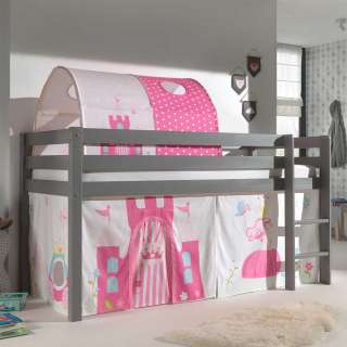 Kinderzimmer Bett mit Prinzessin Motiv Grau Pink Rosa
