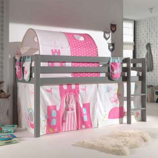 Prinzessinbett in Grau Pink Rosa Stofftunnel