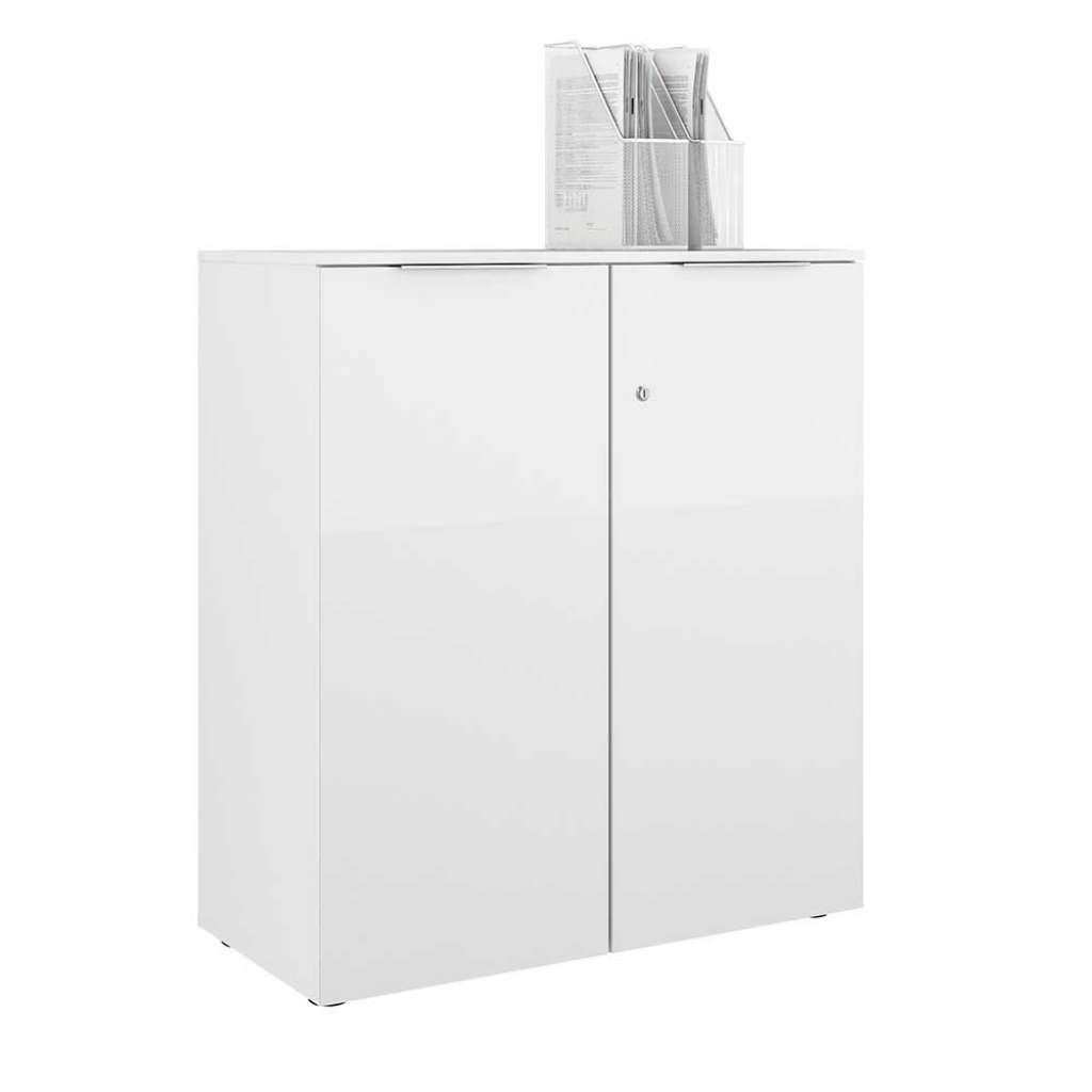Weißer Ordnerschrank abschließbar glasbeschichtet