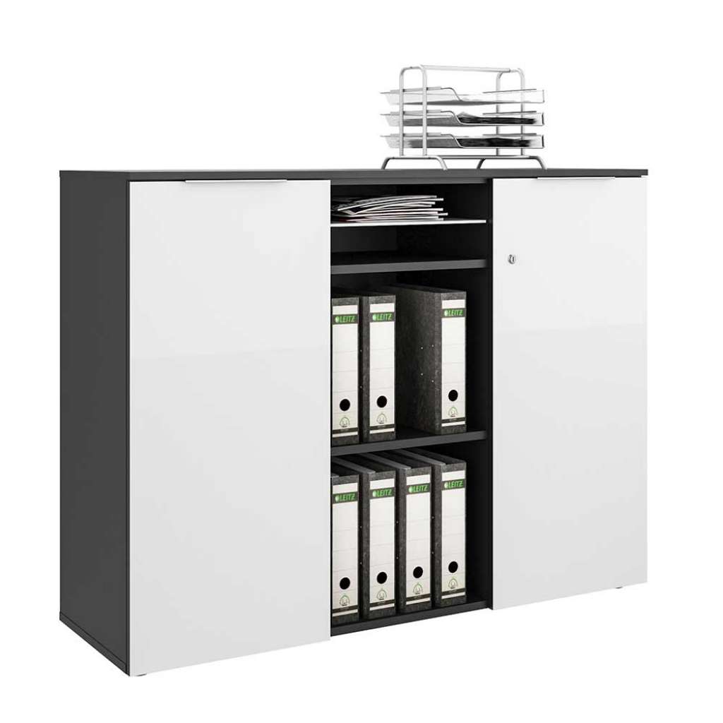 Bicolor Aktenschrank in Weiß und Anthrazit glasbeschichtet