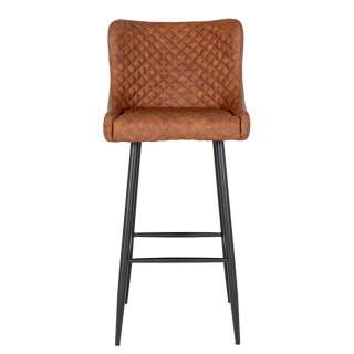 Moderner Barstuhl aus Kunstleder und Stahl Cognac Braun Schwarz
