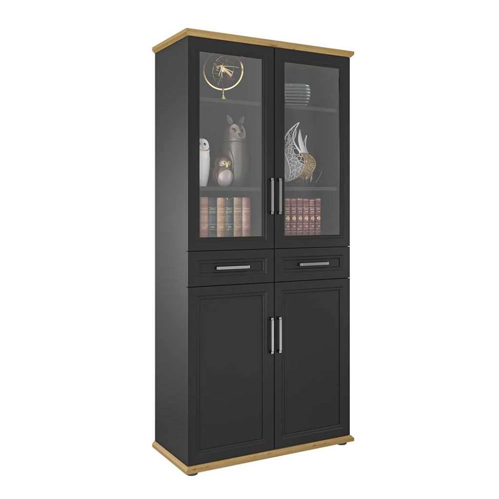 Büro Schrank Vitrine im Landhausstil Anthrazit und Asteichefarben