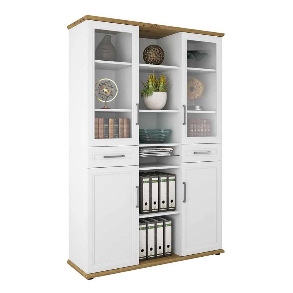Arbeitszimmer Vitrine in Weiß und Asteichefarben Landhausstil