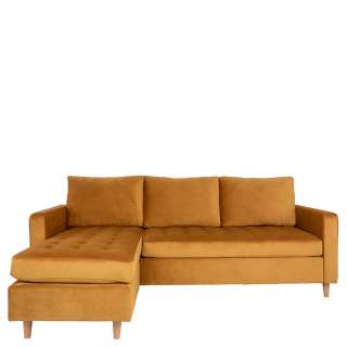 Gelbe Polsterecke aus Samt und Buche Massivholz Skandi Design