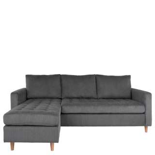 Graues Ecksofa aus Cord und Massivholz modern