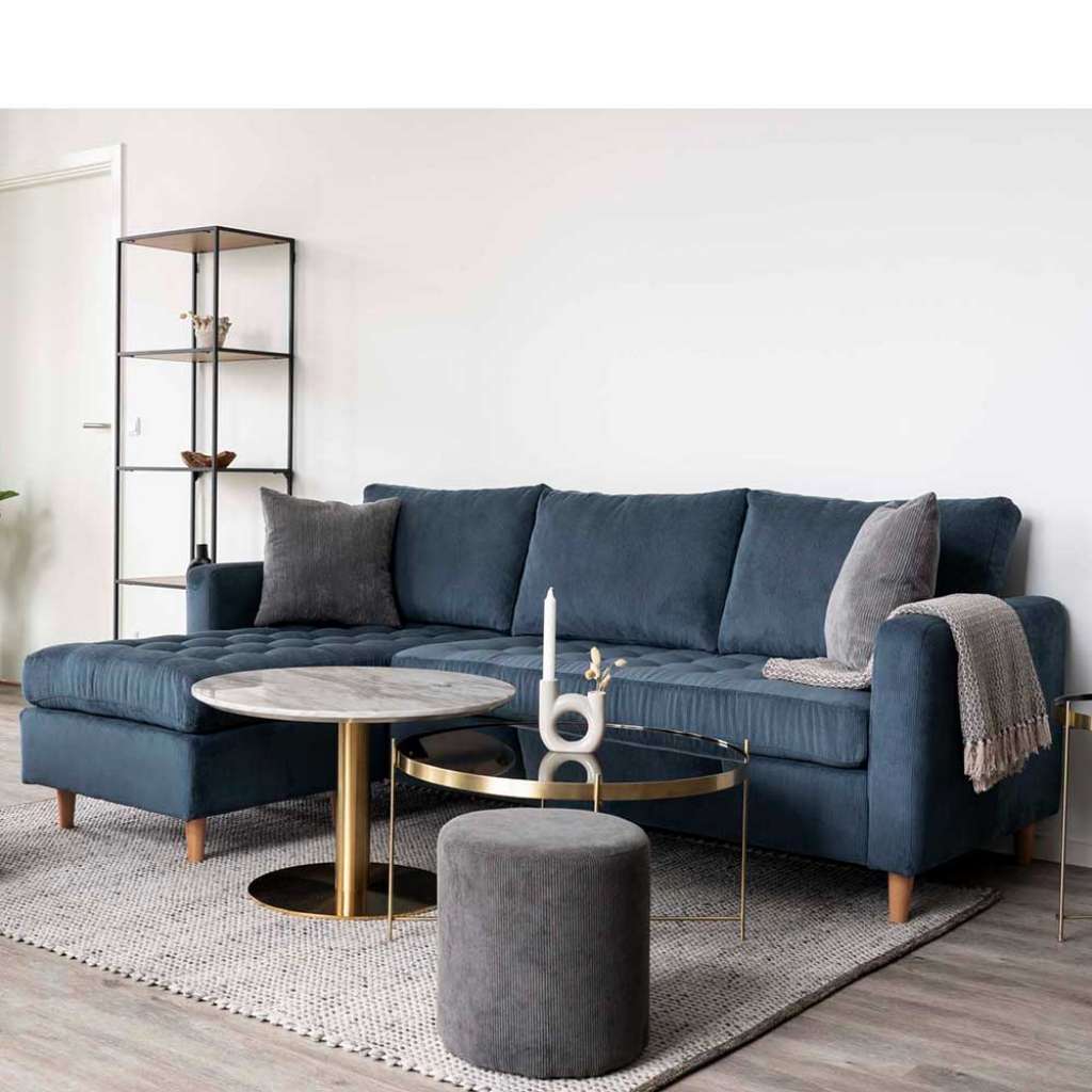 Couchecke in Dunkelblauem Cordstoff Skandi Design