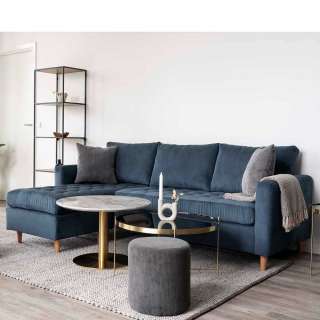 Couchecke in Dunkelblauem Cordstoff Skandi Design